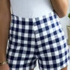 Short à Carreaux Bleu Taille Haute Avec Fermeture Sur Le Coté
