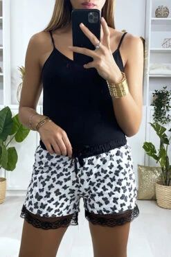 Short Blanc Motif Papillon Doublé Avec Dentelle -Promos Raffinoux Boutique short blanc motif papillon double avec dentelle 2