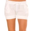 Short Mini Blanc à élastique Sur Jambe Et Ceinture. Poche Sur Les Côtés. M801