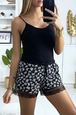 Short Noir Motif Papillon Doublé Avec Dentelle -Promos Raffinoux Boutique short noir motif papillon double avec dentelle 2