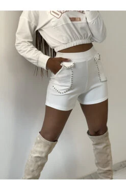Short Taille Haute Blanc à Clous -Promos Raffinoux Boutique short taille haute blanc a clous 2
