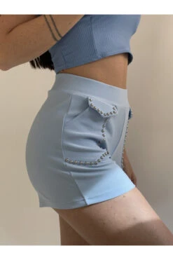 Short Taille Haute Bleu à Clous -Promos Raffinoux Boutique short taille haute bleu a clous 2