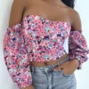 Top à épaule Dénudée Fleuri Violet