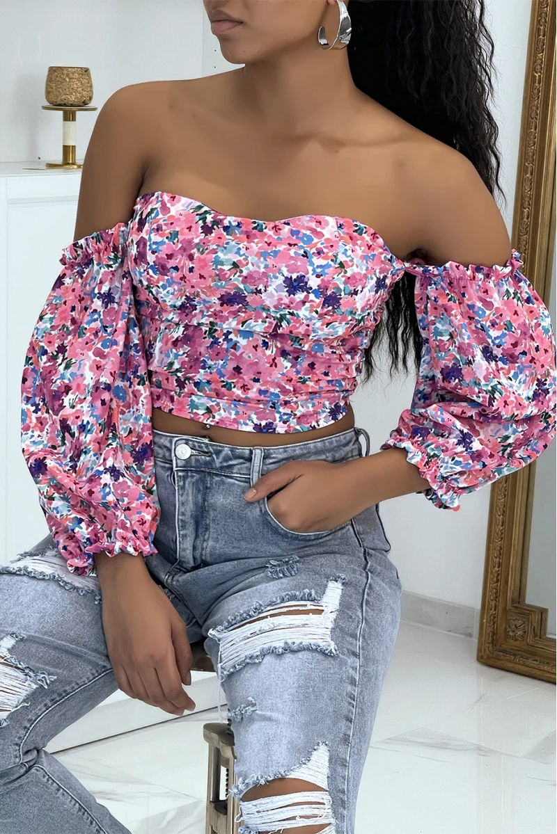 Top à épaule Dénudée Fleuri Violet 3 Top à épaule Dénudée Fleuri Violet – Image 3