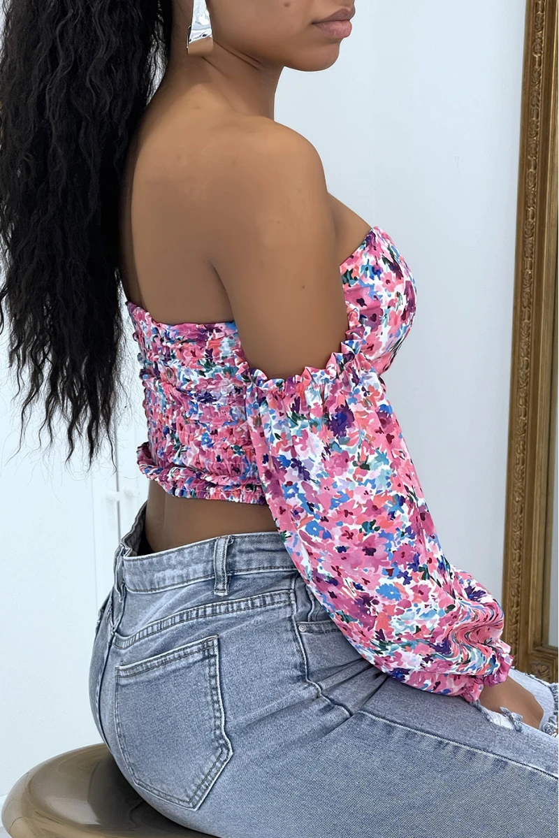 Top à épaule Dénudée Fleuri Violet 4 Top à épaule Dénudée Fleuri Violet – Image 4