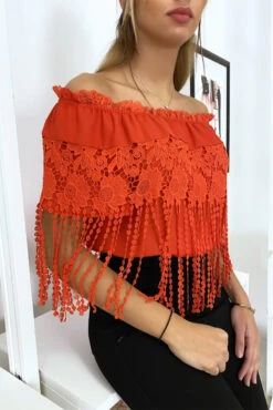 Top Bardot Rouge à Dentelles -Promos Raffinoux Boutique top bardot rouge a dentelles 3