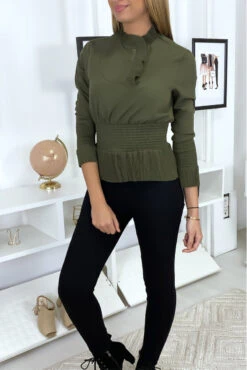 Top Blouse Kaki Style Froncé -Promos Raffinoux Boutique top blouse kaki style fronce 2