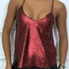 Top Bordeaux En Sequins à Fines Bretelles