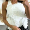 Top De Soirée Blanc Avec Motif Fleur En Tulle