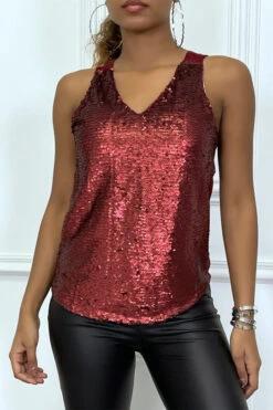 Top Debardeur Bordeaux Col V Bimatiére En Sequins -Promos Raffinoux Boutique top debardeur bordeaux col v bimatiere en sequins 2