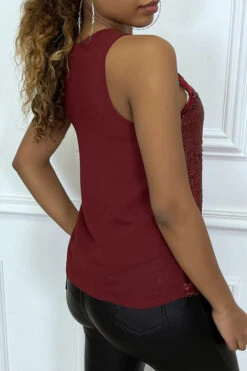Top Debardeur Bordeaux Col V Bimatiére En Sequins