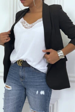 Top Débardeur Ecru Fine Bretelles Col En Dentelle -Promos Raffinoux Boutique top debardeur ecru fine bretelles col en dentelle 3