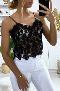 Top Débardeur Noir En Dentelle. Mode Femme Pas Cher -Promos Raffinoux Boutique top debardeur noir en dentelle mode femme pas cher 3