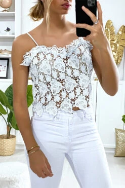 Top Débardeur Turquoise En Dentelle. Mode Femme Pas Cher -Promos Raffinoux Boutique top debardeur turquoise en dentelle mode femme pas cher 1