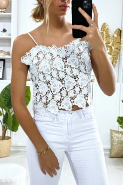 Top Débardeur Turquoise En Dentelle. Mode Femme Pas Cher -Promos Raffinoux Boutique top debardeur turquoise en dentelle mode femme pas cher 3