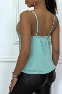 Top Turquoise En Sequins à Fines Bretelles
