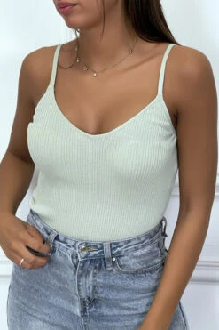 Top Vert D'eau Côtelé A Fines Bretelles