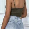 Top Vert Kaki Côtelé A Fines Bretelles