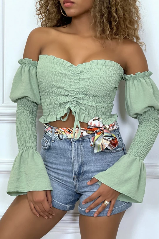 Promos Raffinoux Boutique -Promos Raffinoux Boutique bustier vert ajustable a manches volant